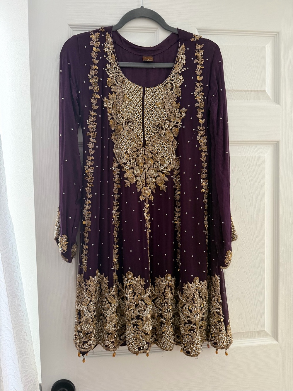 Embellished Purple Gold Sharara 3 Piece Set